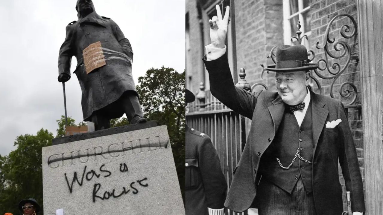 Estátua de Winston Churchill é vandalizada em intervenção antirracista em Londres