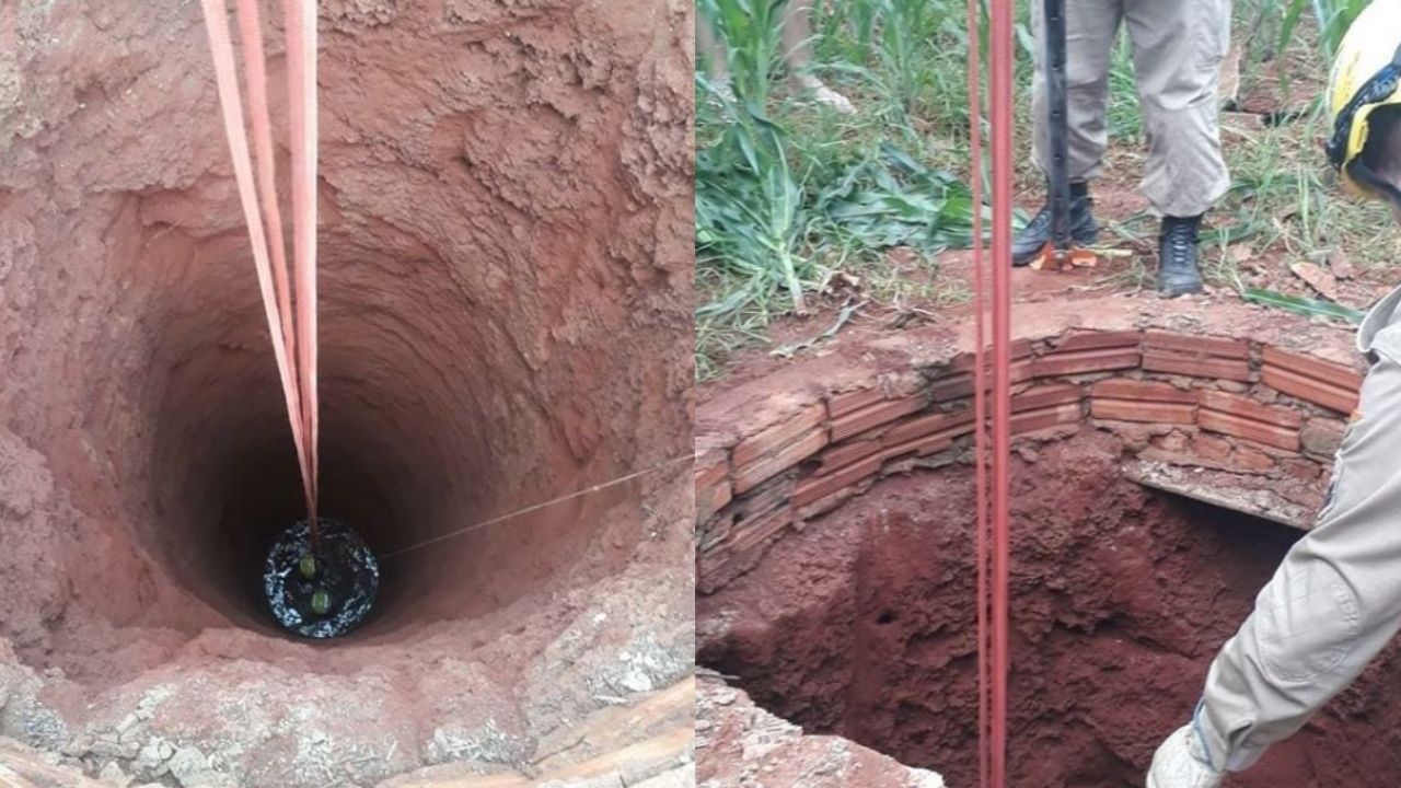 Mulher cai em cisterna de 12 metros de profundidade no quintal e é salva por bombeiros