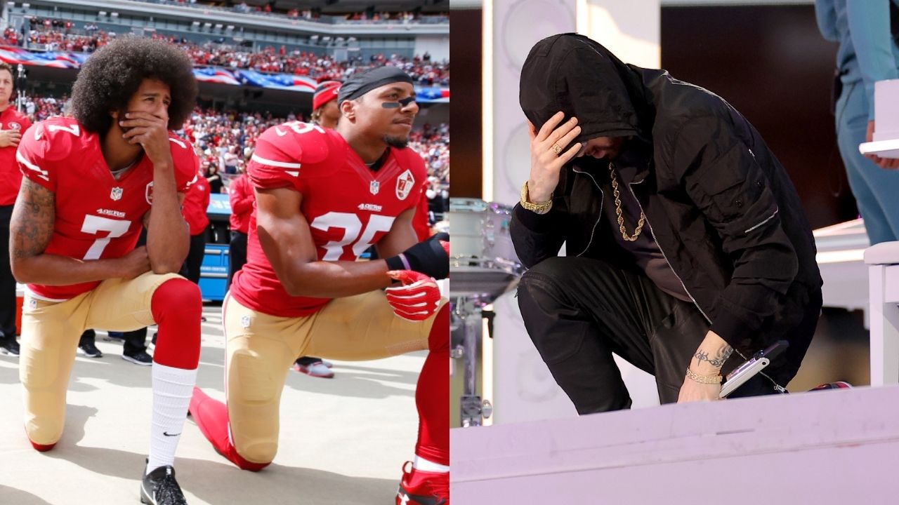 Super Bowl: Eminem quebra regras e repete gesto antirracista de Kepernick