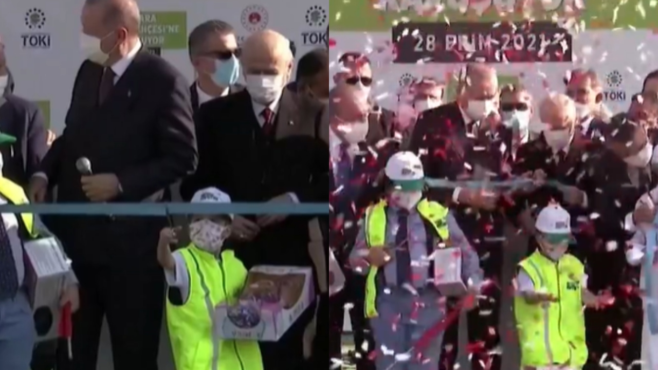 Em inauguração, menina corta cordão antes da hora e deixa presidente da Turquia com pequeno pedaço