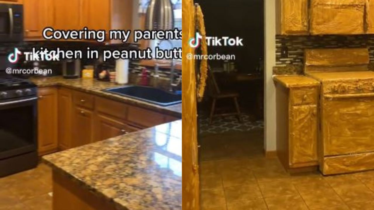 Em vídeo viral, jovem cobre cozinha com pasta de amendoim