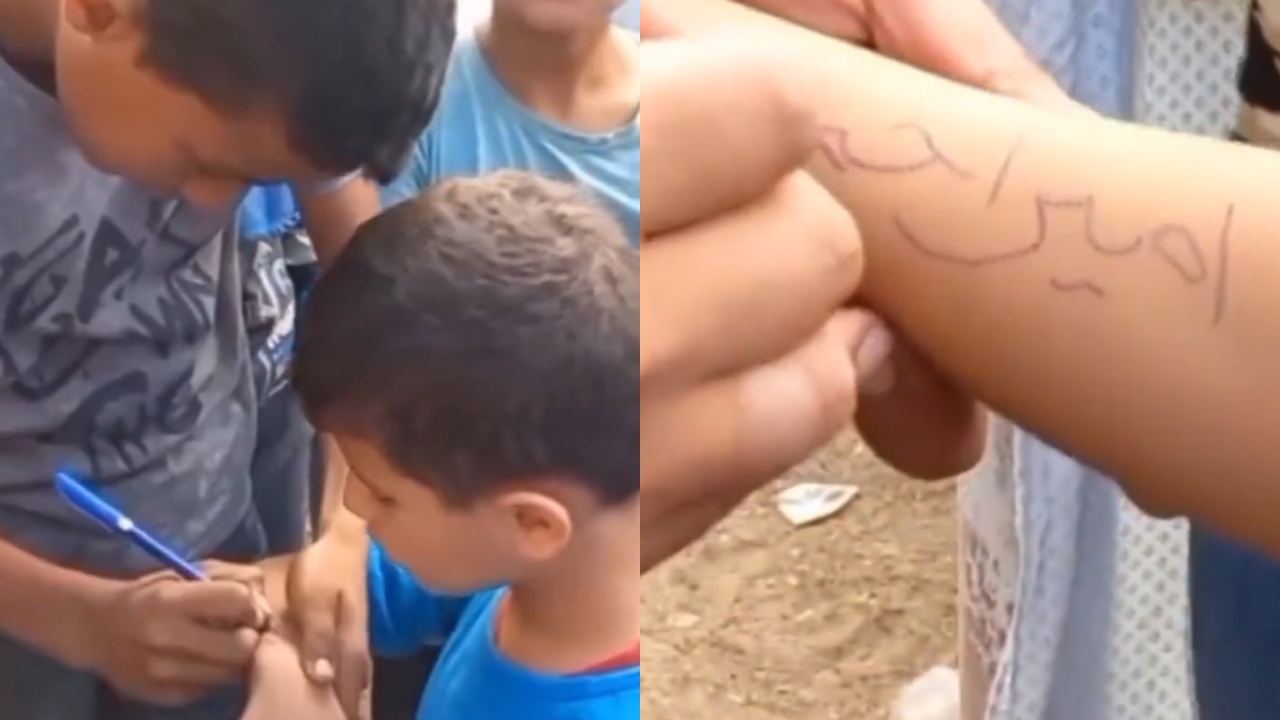 Por que os nomes de crianças palestinas são marcados em seus corpos?