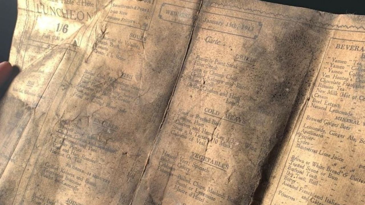 Cardápio de 1913 é descoberto durante reformas em Liverpool