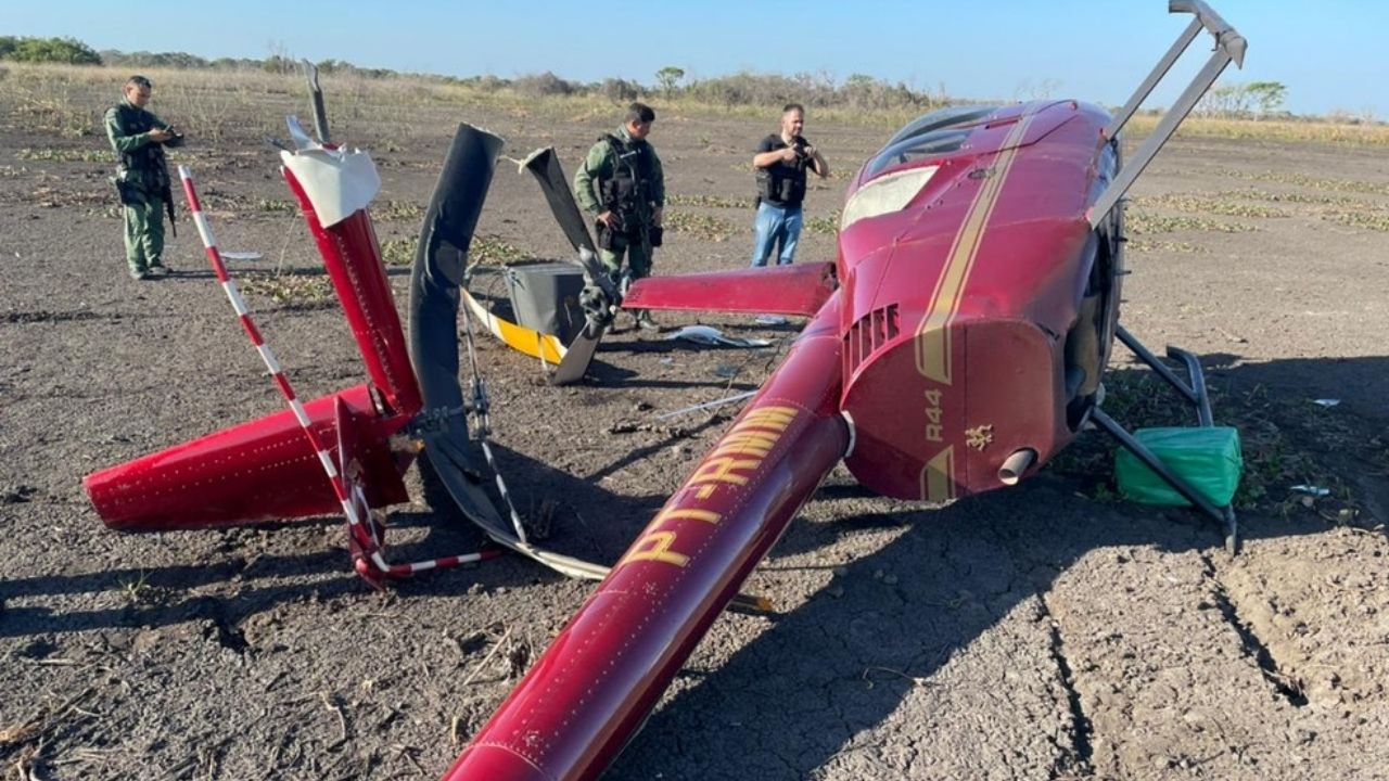 Helicóptero com 6,9 milhões em cocaína é encontrado após queda no Mato Grosso