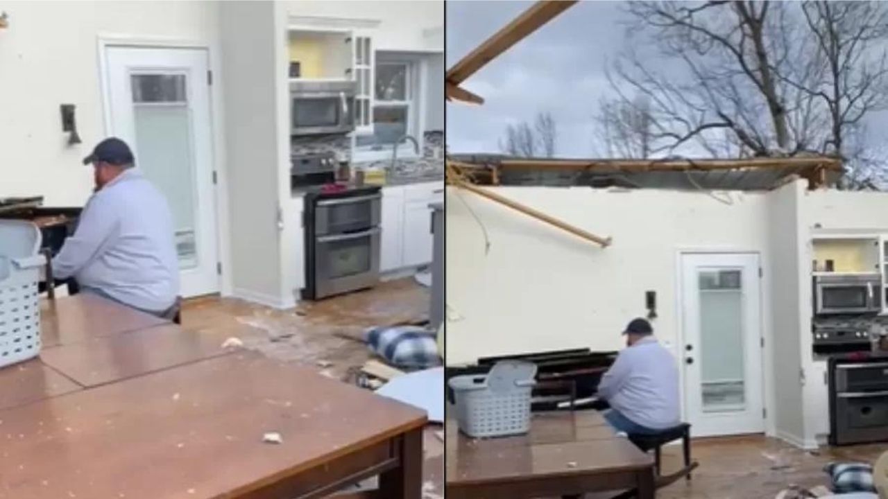 Norte-americano toca piano em casa destruída por tornado, no Kentucky