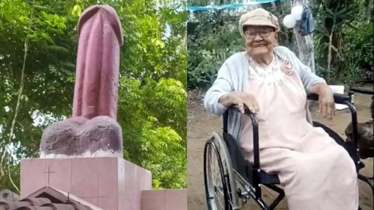 Estátua gigante em formato de pênis é colocada em túmulo de idosa no México