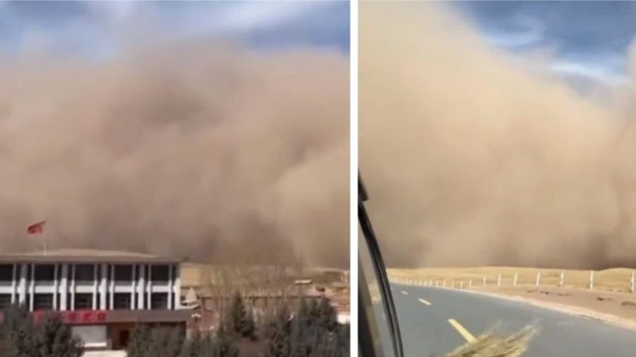 Tempestade de areia polui ar e deixa céu laranja, no norte da China