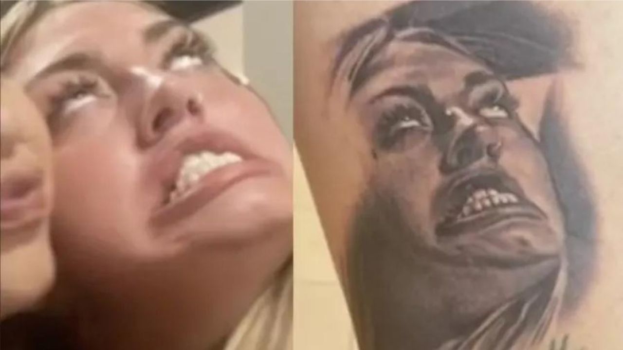 Na Austrália, homem tatua a própria coxa com o rosto da esposa fazendo careta