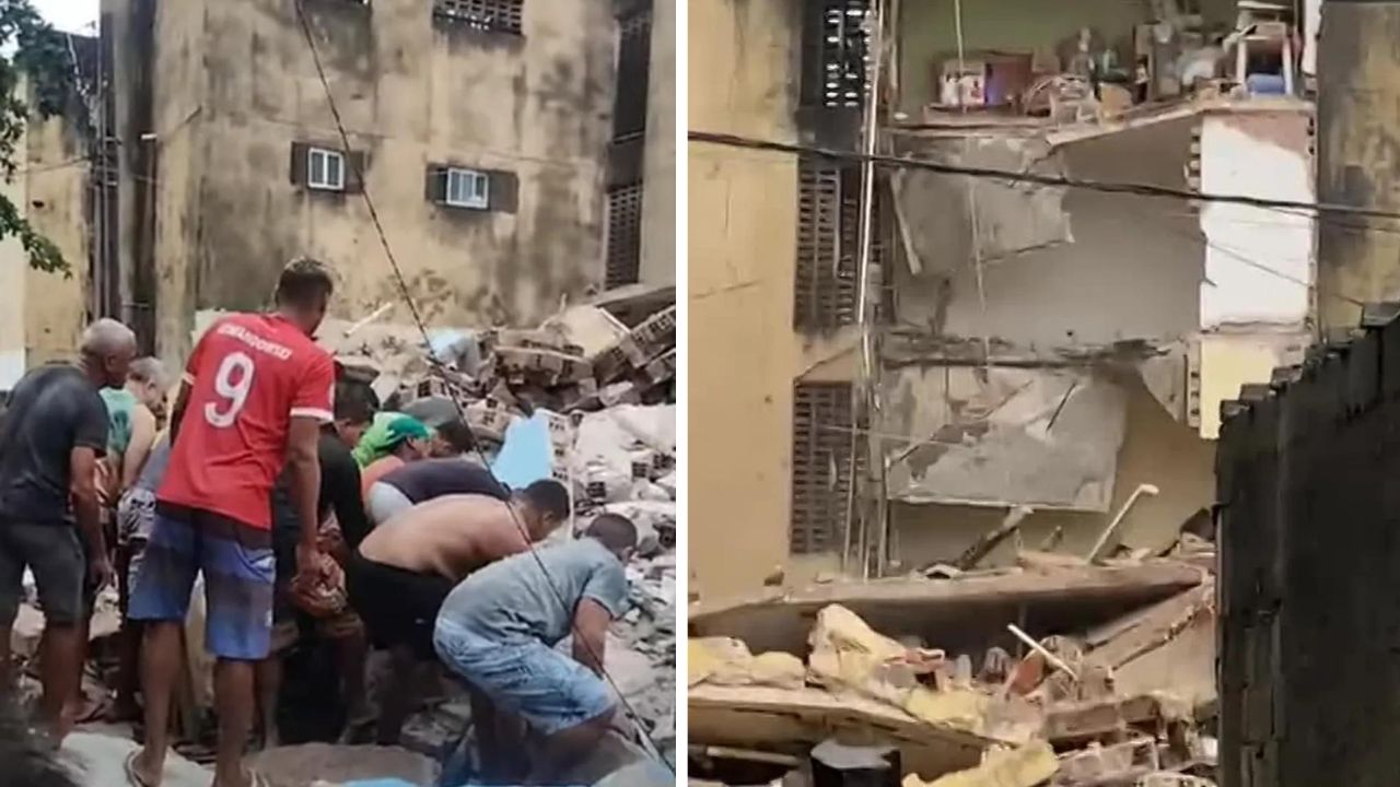Corpo de bombeiros busca por moradores após desabamento de prédio em Pernambuco