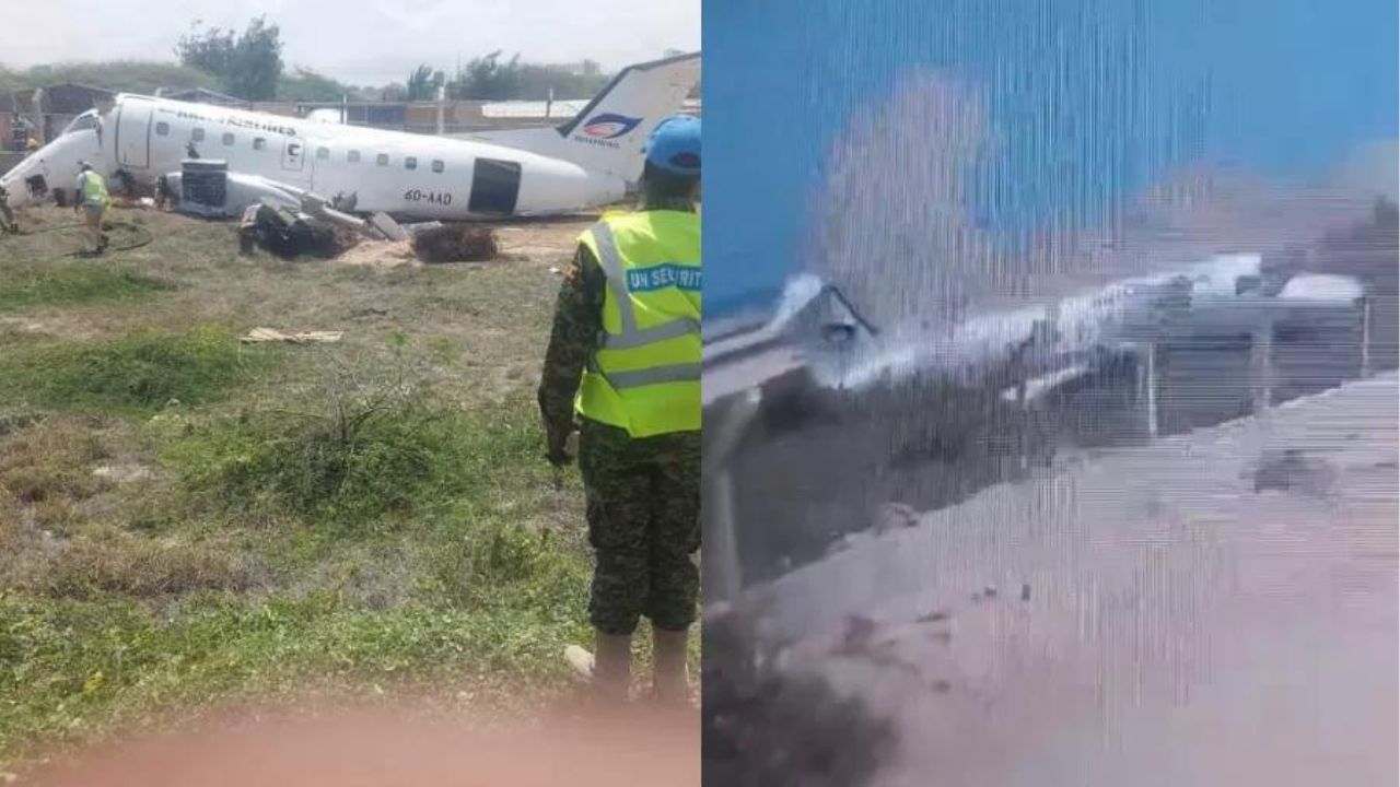 Aeronave com 34 pessoas a bordo derrapa em pista e se despedaça