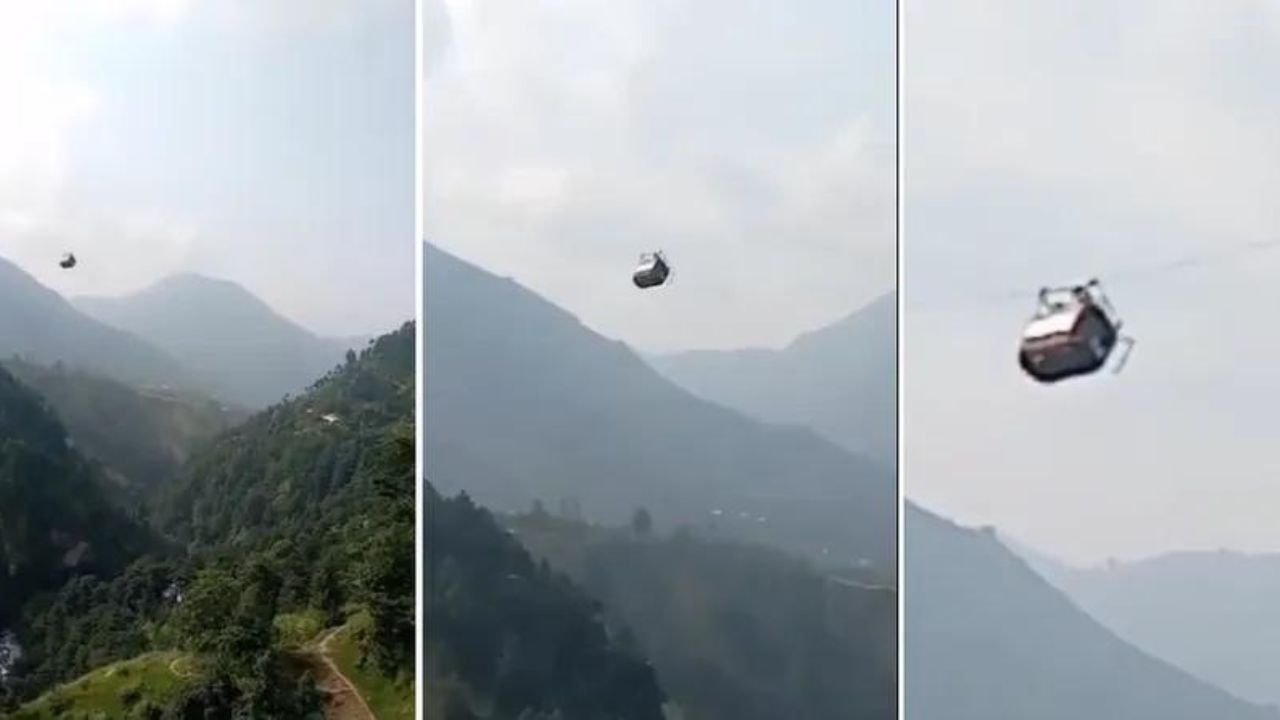 Cabo se rompe e oito pessoas ficam presas em teleférico a 365 metros de altura