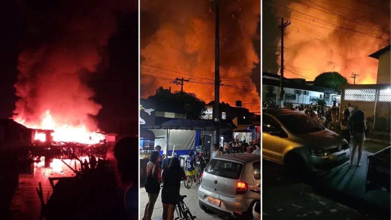 Mais de 100 barracos são destruídos por incêndio em comunidade do litoral paulista