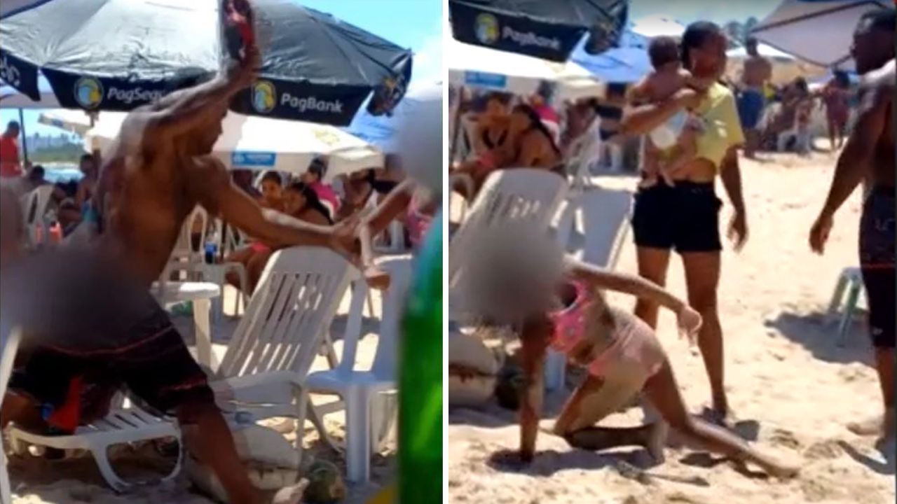 Homem é flagrado agredindo as filhas em praia de Salvador; suspeito foi identificado