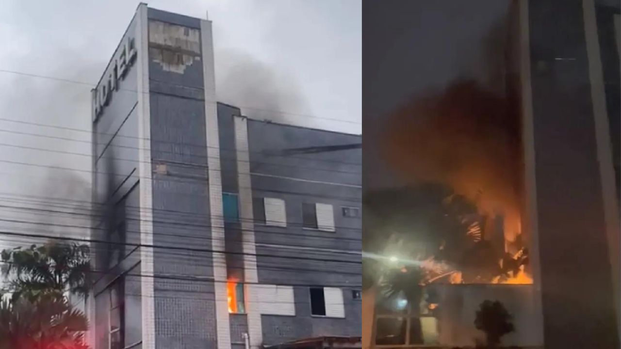 Hotel pega fogo e 14 pessoas ficam feridas, em Santa Catarina