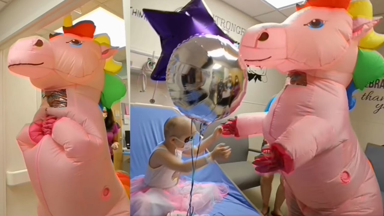 Vídeo: Médico se veste de unicórnio para comemorar remissão do câncer de menina