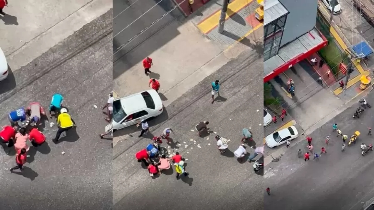 Em Belém, moradores pegam dinheiro ‘caído do céu’ em rua movimentada