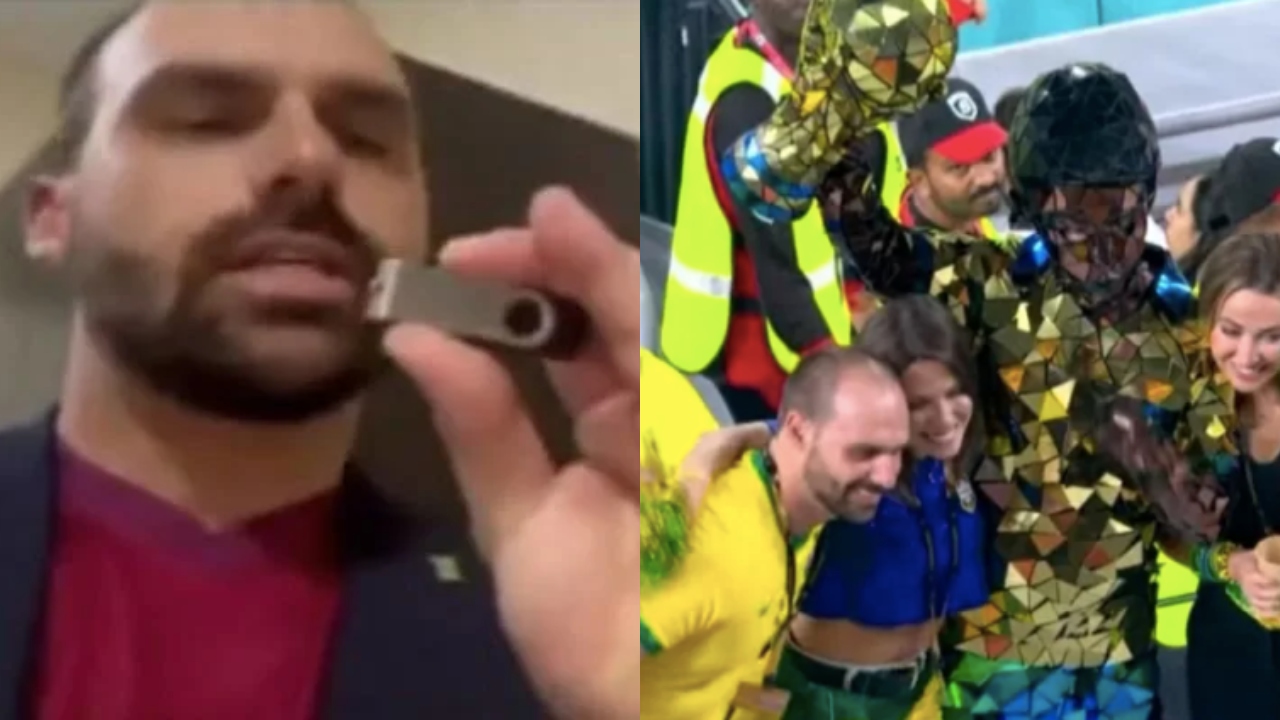 Filmado no Catar, Eduardo Bolsonaro diz que foi entregar pen drives sobre a ‘situação do Brasil’