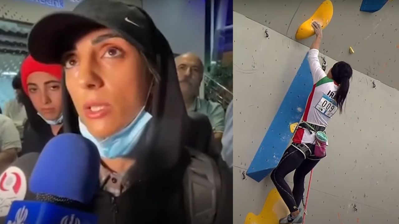 Alpinista iraniana faz primeira aparição pública após competir sem hijab