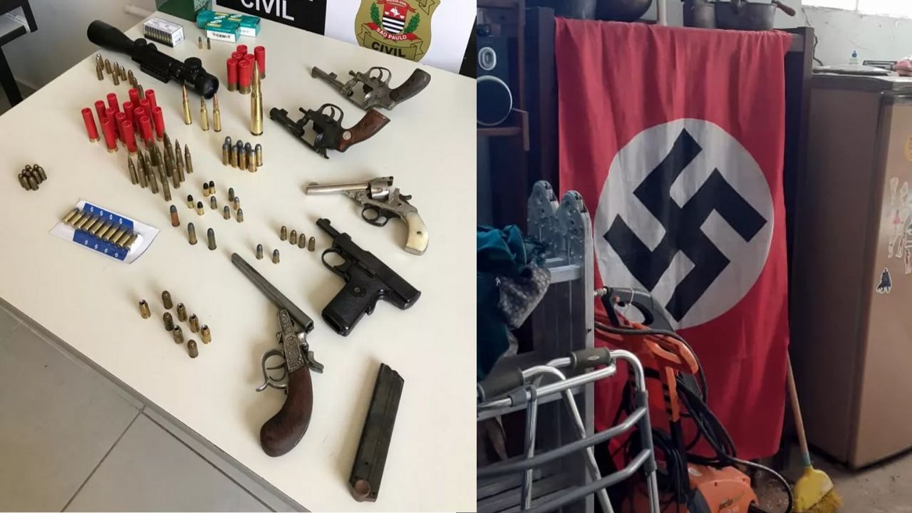 Empresário é preso com espingardas, fuzil e bandeira com suástica em Várzea Paulista