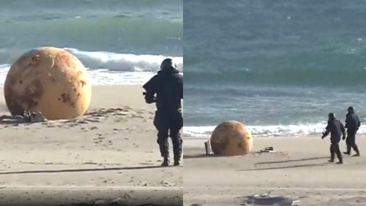 Vídeo: Intrigante bola de metal com 1,5 metro é encontrada em praia do Japão