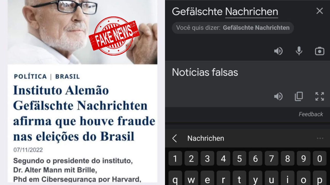Montagem mostra ‘Notícias Falsas’ em alemão como pegadinha para conspiracionistas