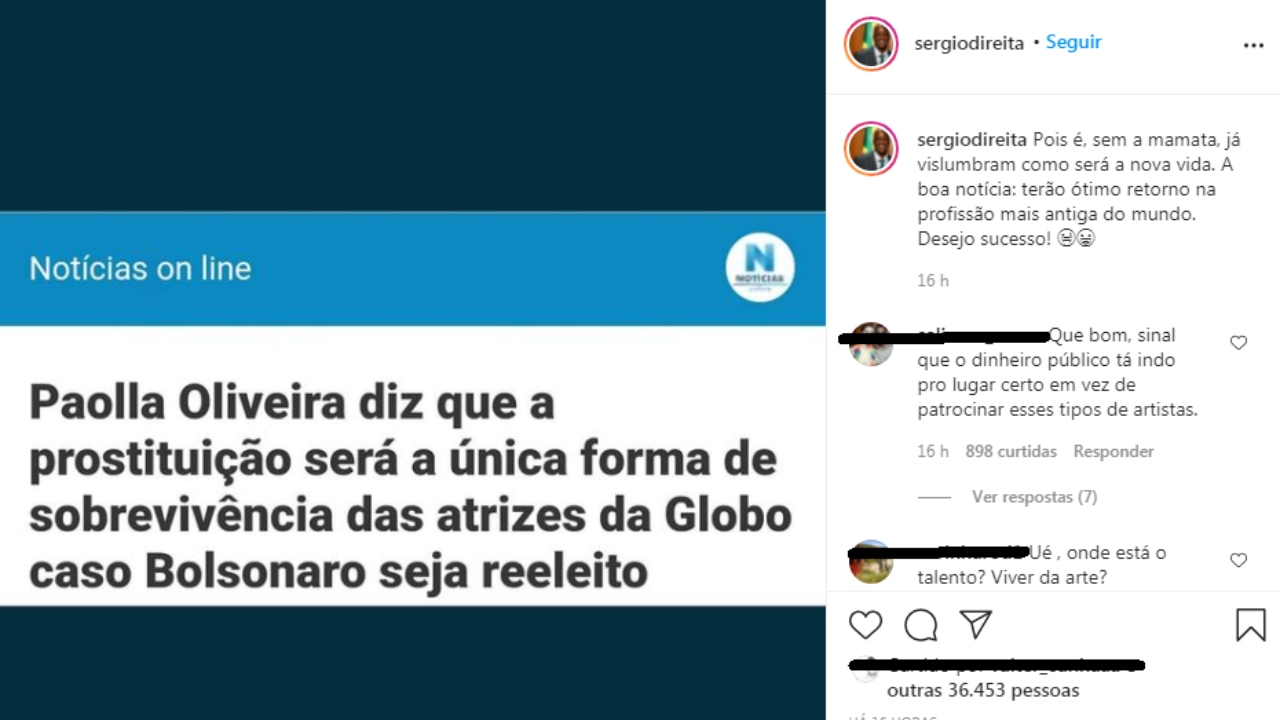 Perfil de Sérgio Camargo repercute fake news que envolve Revista Caras, Paolla Oliveira e governo Bolsonaro