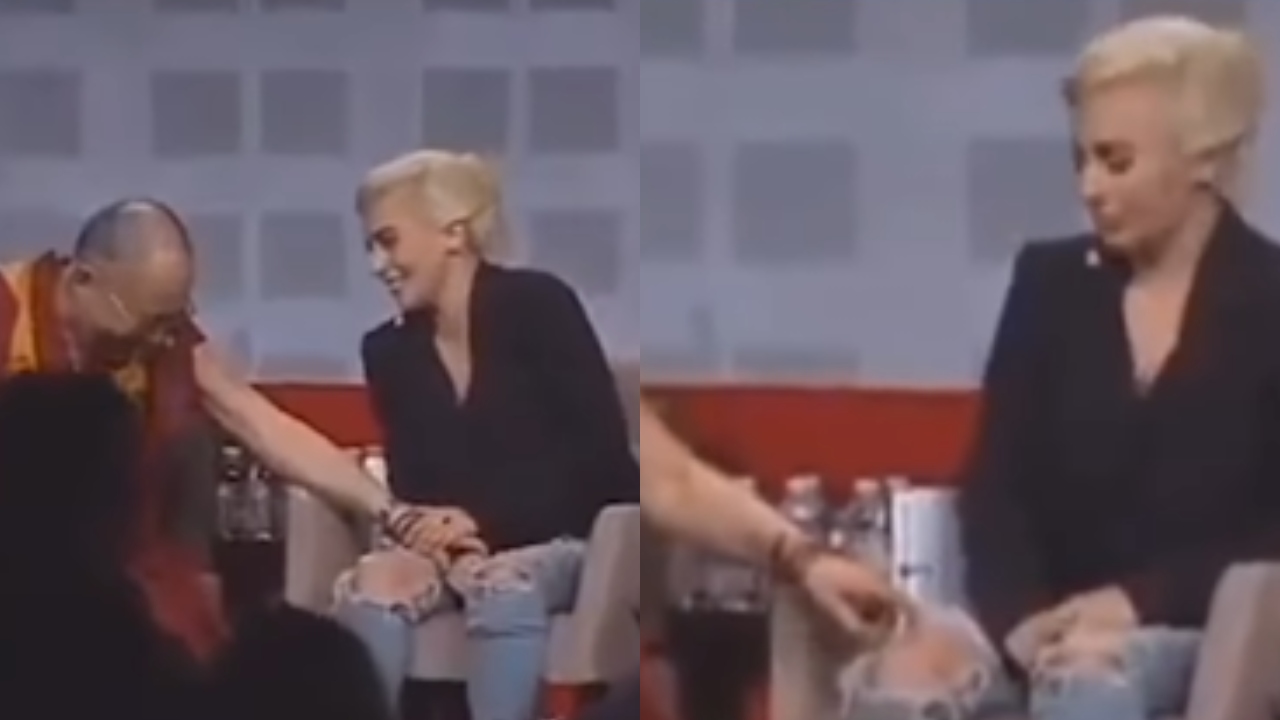 Internautas recuperam momento em que Dalai Lama parece tentar tocar em partes íntimas de Lady Gaga