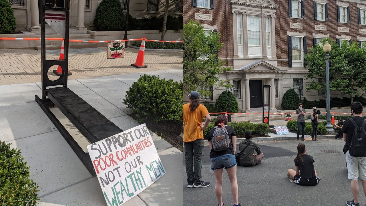 Manifestantes enviam guilhotina para mansão de Jeff Bezos