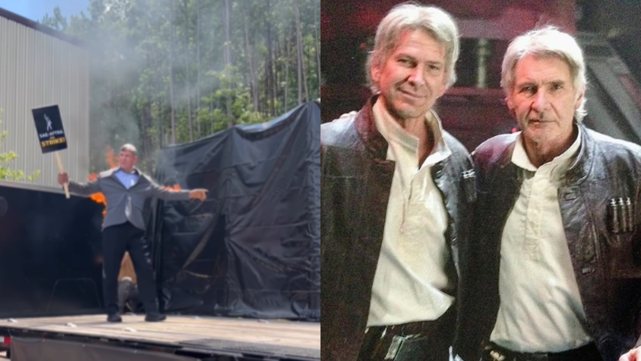 Em uma manifestação, dublê de Harrison Ford coloca fogo em si próprio