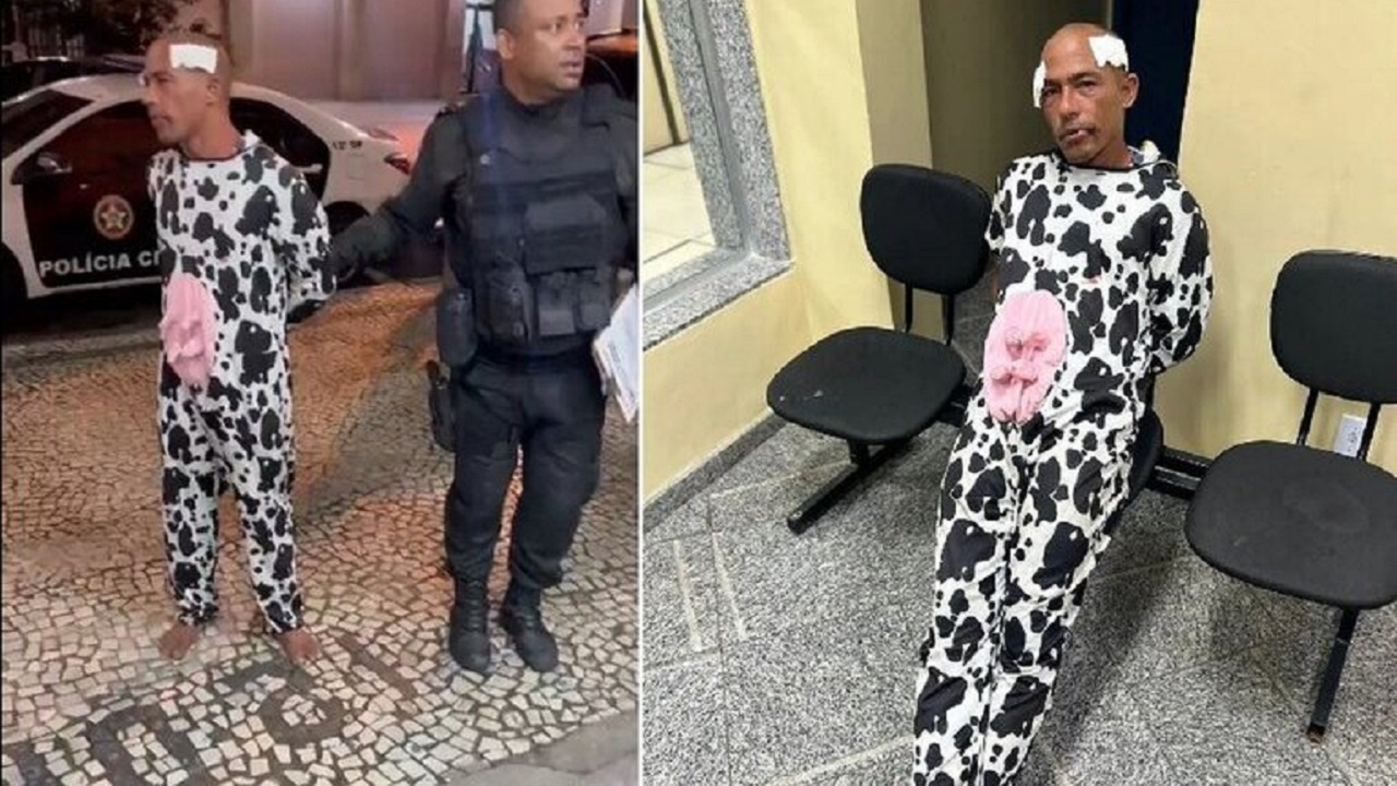 Homem vestido de ‘vaca’ é preso após tentativa de furto no Rio de Janeiro