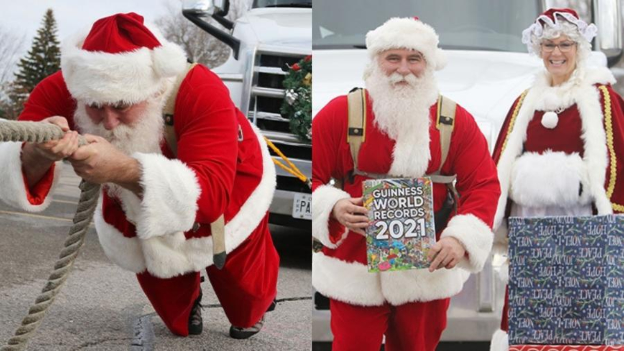 Papai Noel bate recorde mundial ao puxar trenó mais pesado do mundo