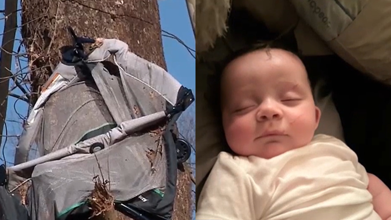 EUA: O bebê resgatado no topo de árvore após ter sido levado por tornado
