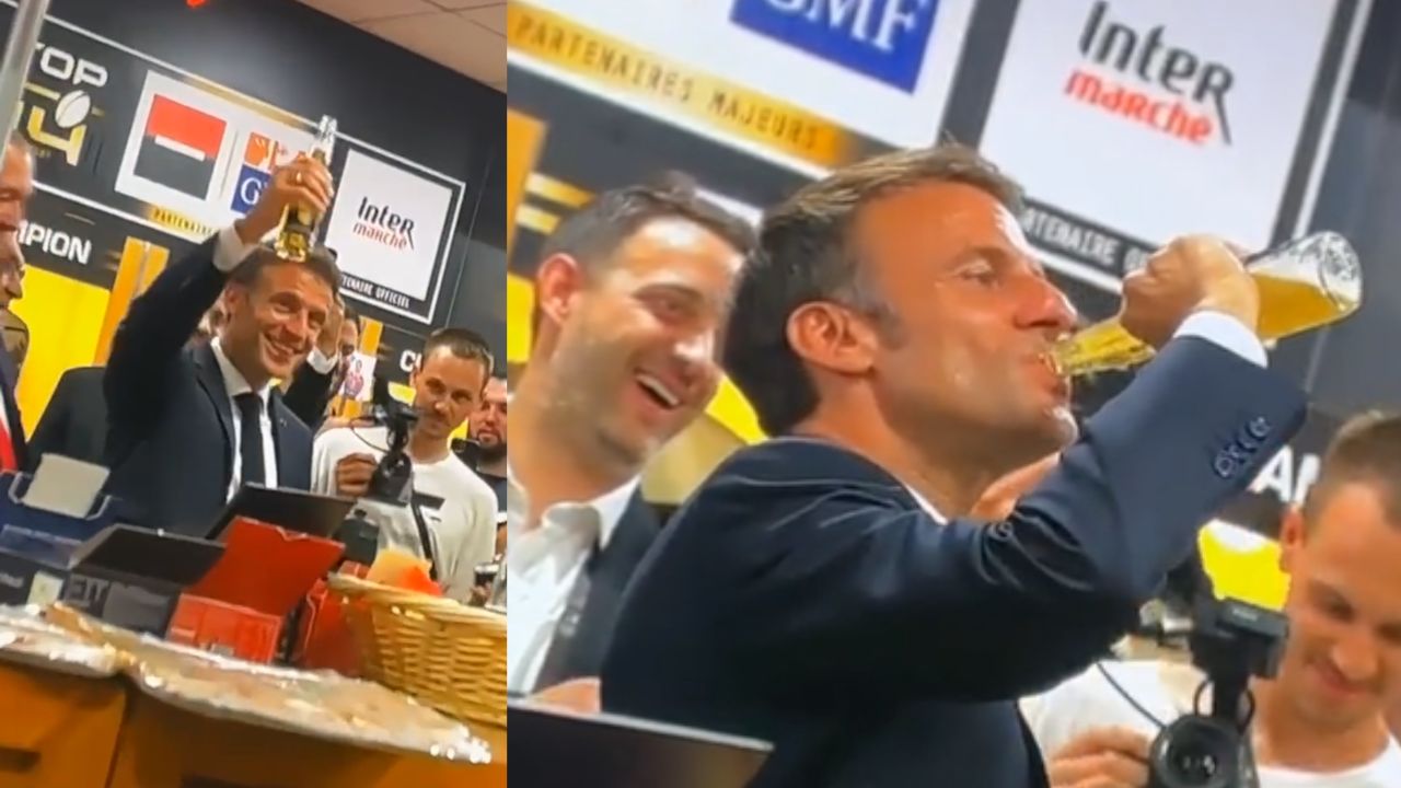 Macron gera debate após beber cerveja em 17 segundos durante vídeo