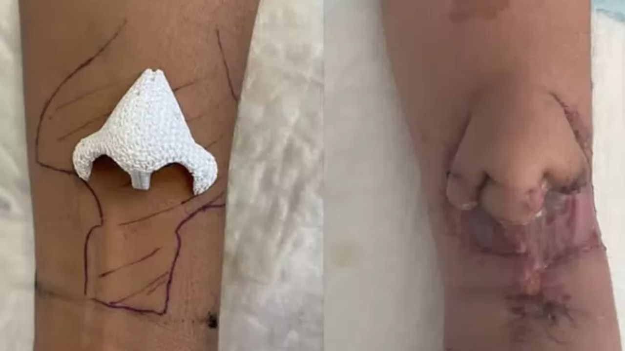 Mulher recebe nariz cultivado no braço após perdê-lo para um câncer