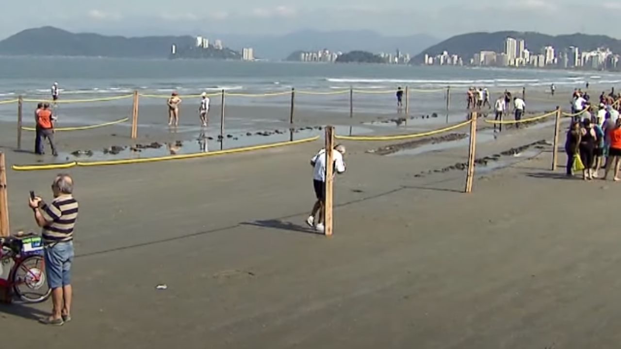 Destroços de navio misterioso intrigam banhistas na orla de Santos
