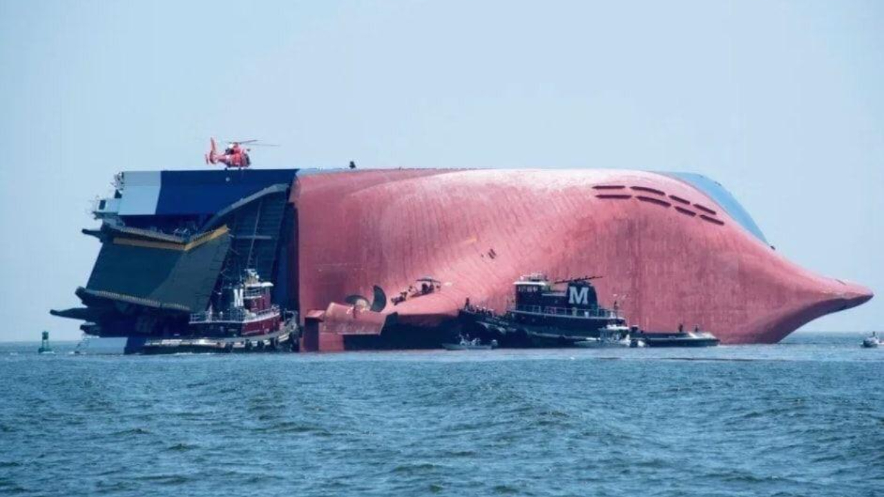 Embarcação que naufragou com 4.200 carros será cortada e retirada do oceano por estacas gigantes
