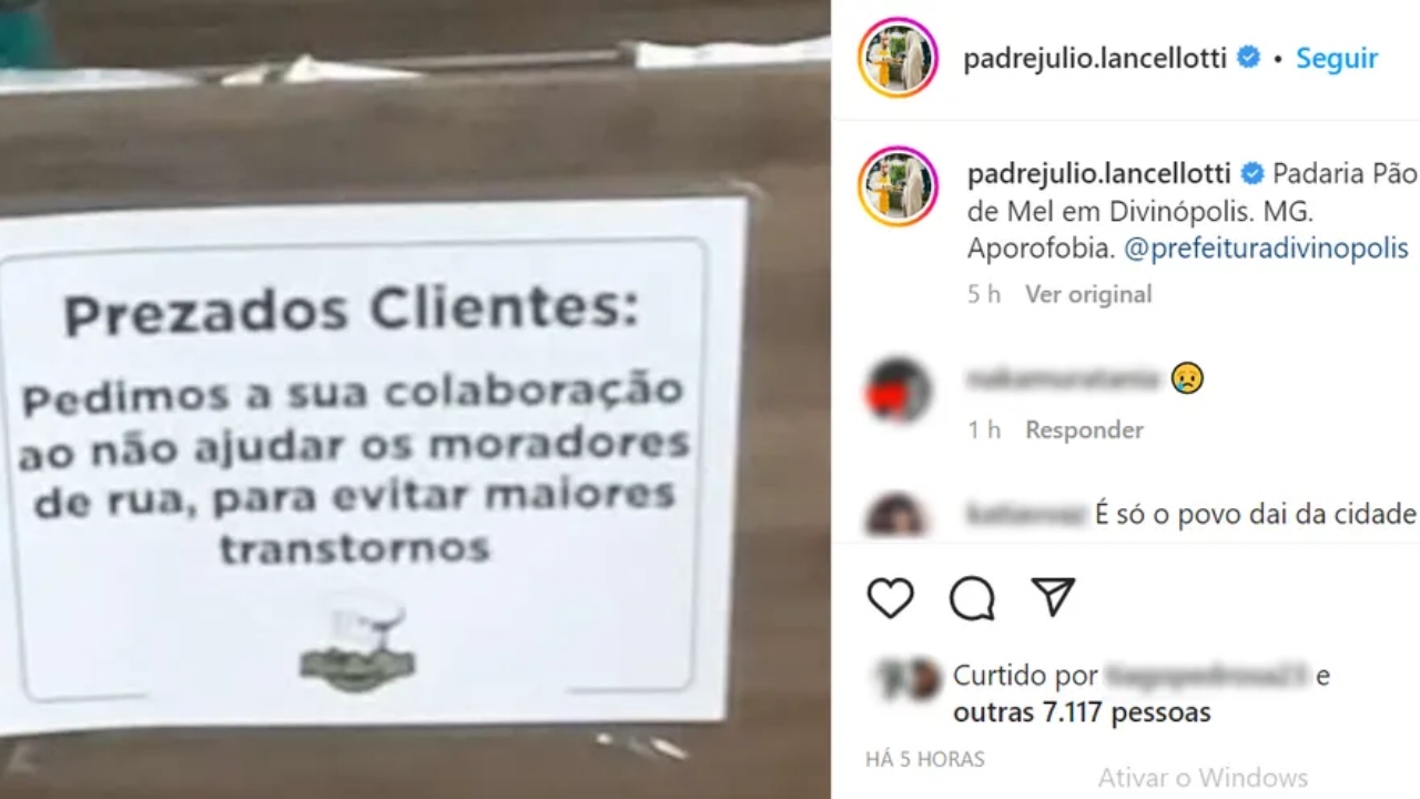 Cartaz em padaria pede para clientes não ajudarem moradores em situação de rua