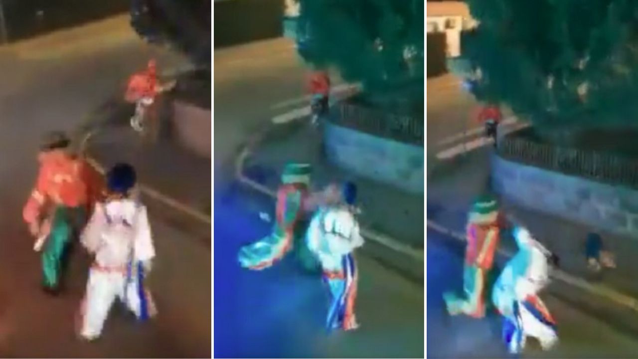 Animadores vestidos de ‘Patati e Patatá’ trocam socos no meio de rua