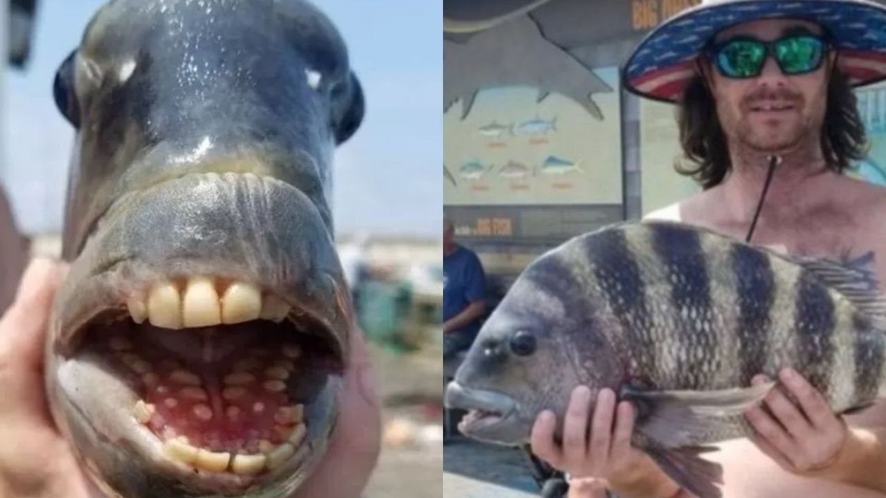 Peixe raro com ‘dentes humanos’ é capturado por pescador