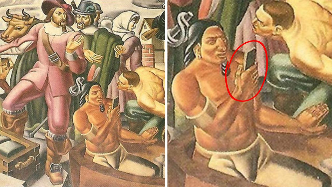 O que o indígena segura nesta pintura de 1937?