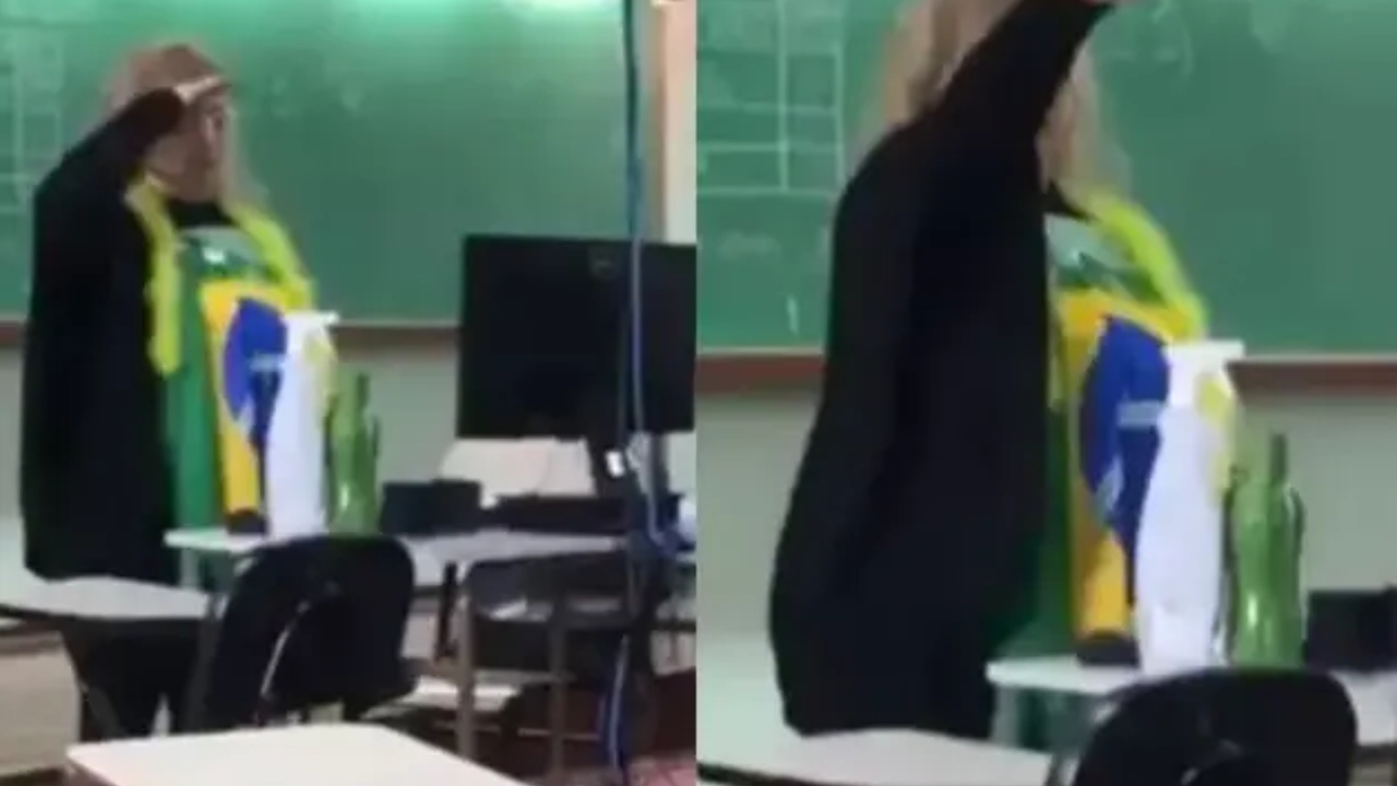 Defesa diz que professora que fez saudação nazista realizava ‘continência à bandeira’