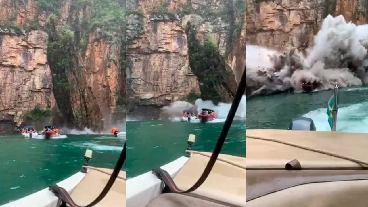 Rocha que caiu em Capitólio se esfacelou na água