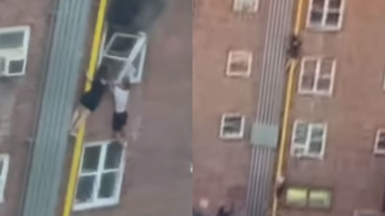 EUA: Adolescentes escapam de incêndio deslizando por cano em prédio