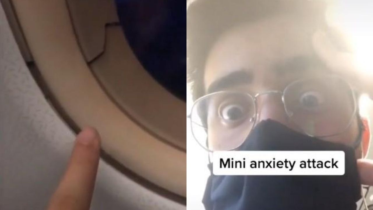 Usuário do TikTok registra janela rachada em avião durante voo