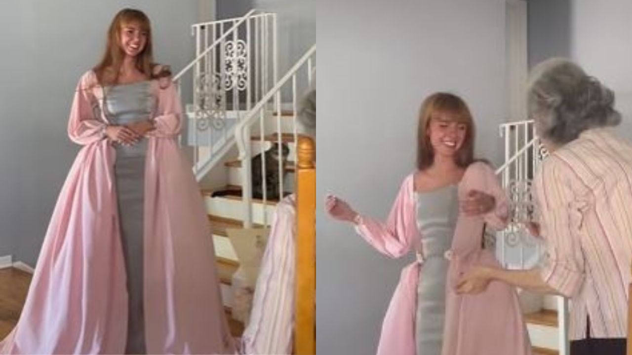 Neta costura vestido desenhado por avó, 80 anos depois