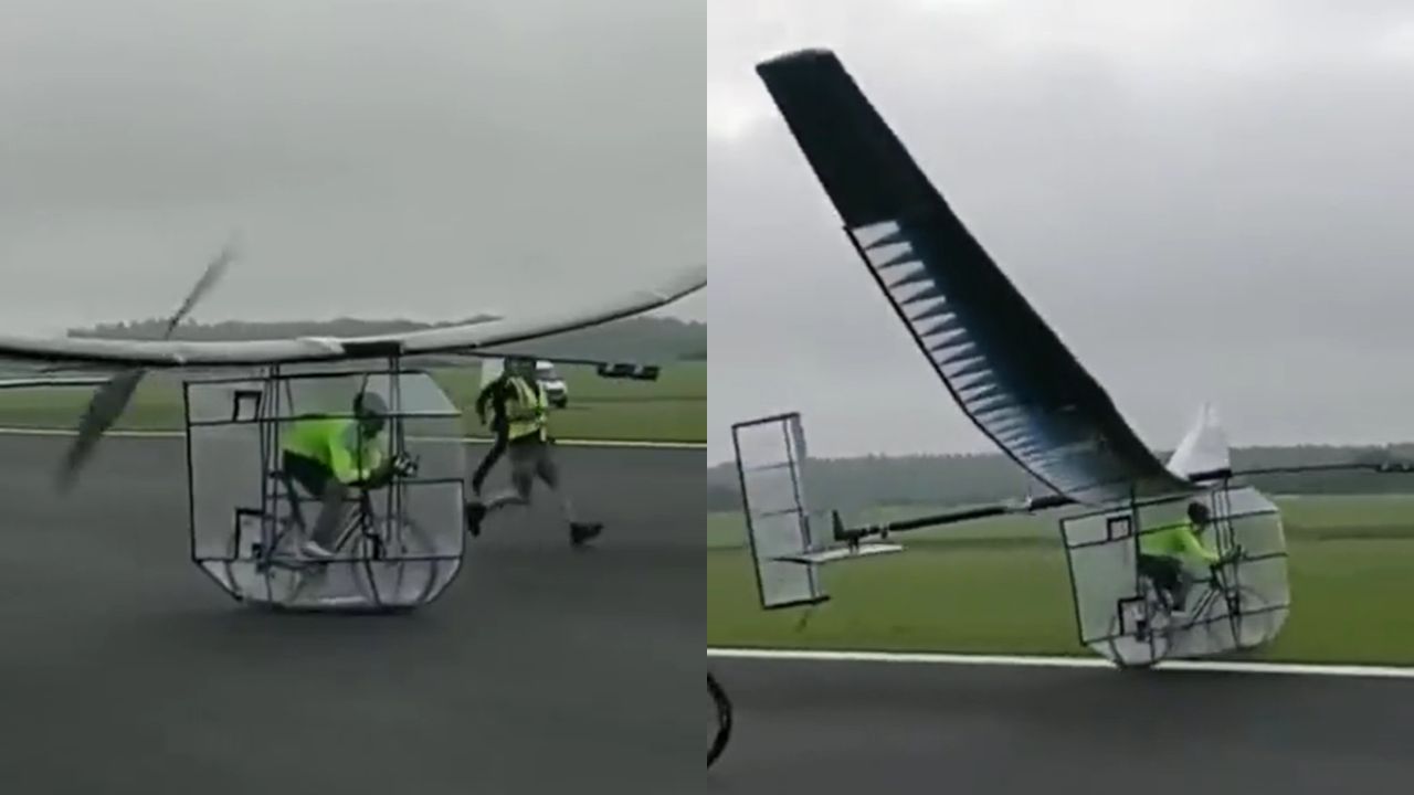 Vídeo viral mostra homem tentando alçar voo em bicicleta alada