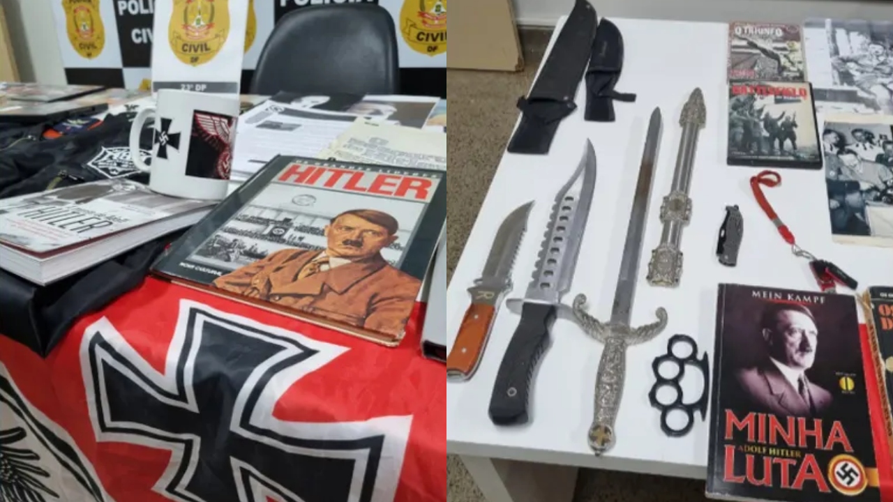 Polícia Civil apreende itens nazistas em estúdio de tatuagem no DF