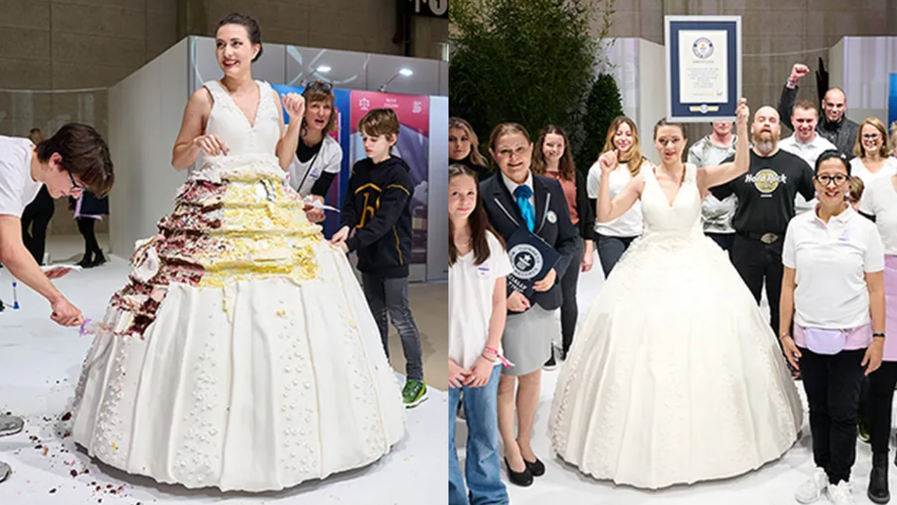 Confeiteira suíça bate recorde de maior vestido de casamento de bolo; confira!