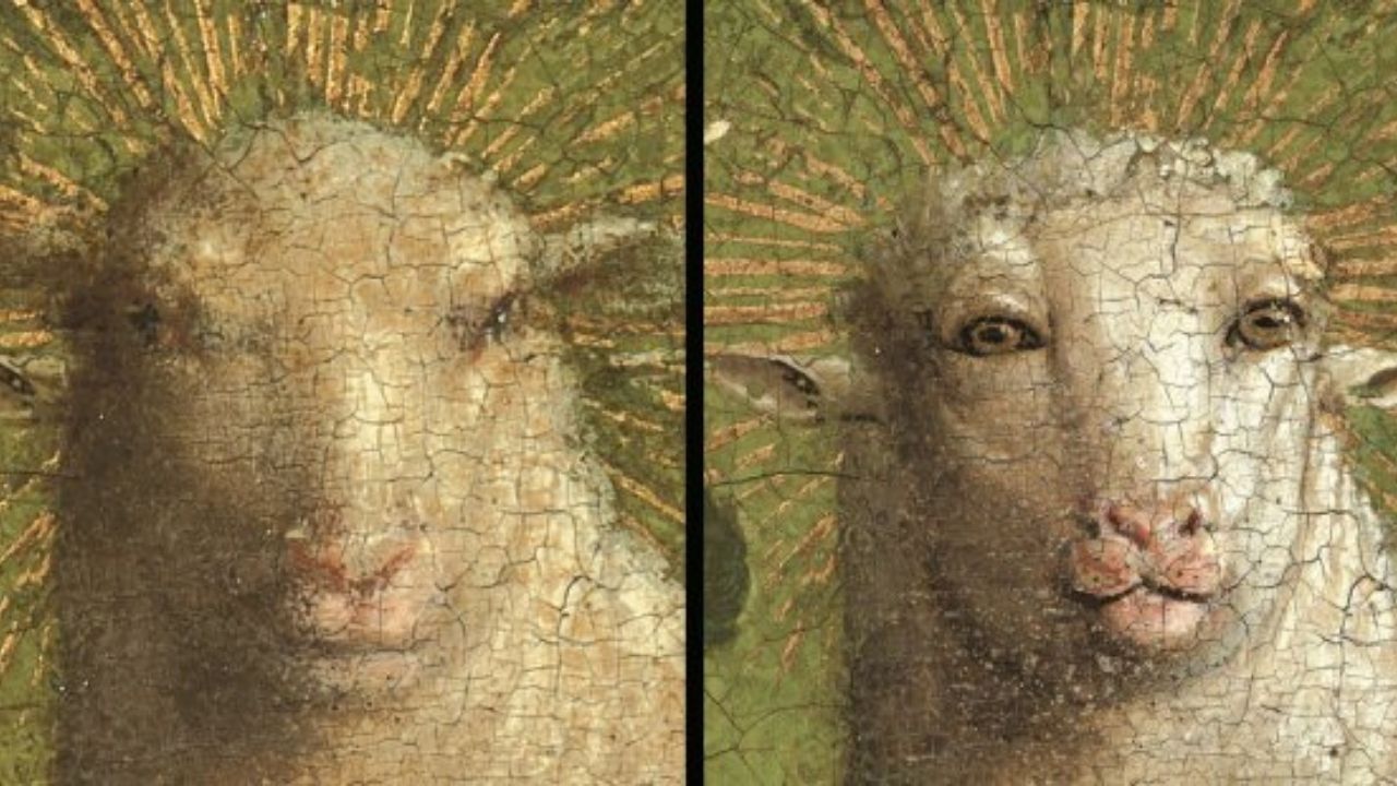 Restauração em obra de 1432 revela detalhe bizarro no rosto de um cordeiro