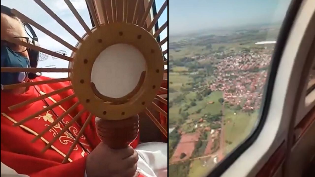 Benção dos céus: padre usa helicóptero para benzer fiéis em meio a pandemia do Covid-19